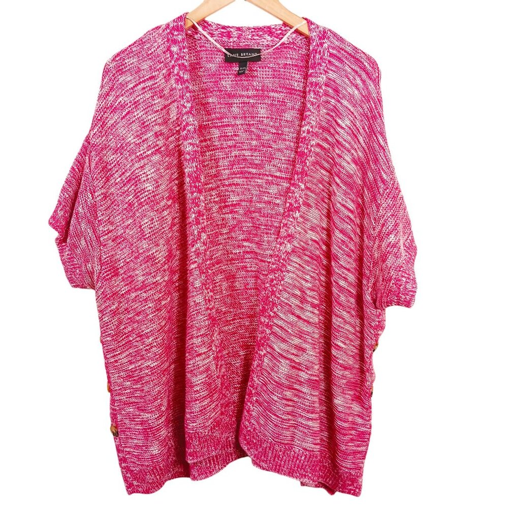 Lane Bryant, Sweater Wrap, Size 22/24, Pink/White Weave, Button Detail on Sides - Picture 1 of 15